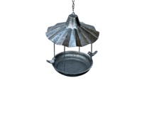 Mangeoire à oiseaux suspendue en métal pour l'extérieur | Structure métallique décorative robuste | Plateau d'alimentation circulaire | Décoration de jardin et nourriture pour oiseaux durable
