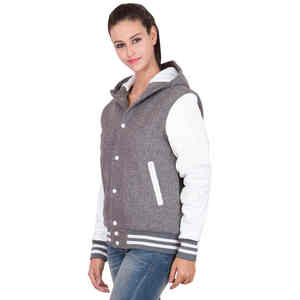2025 tendance élégant gris blanc femmes Baseball Varsity vestes respirant hiver polaire avec coupe-vent à capuche haut pour les filles - Product Image 3