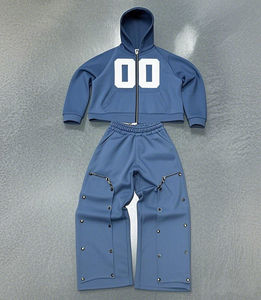 Sudadera con capucha y cremallera de Material de algodón polar de invierno personalizado, pantalones de diamantes de imitación, chándal, nuevo diseño, chándal con cremallera de alta calidad - Product Image 5