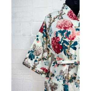 Floral Boho Handprinted Cotton Kimono <b>Robe</b> <b>Beach</b> Cover-Up Swimsuit - Product Image 4