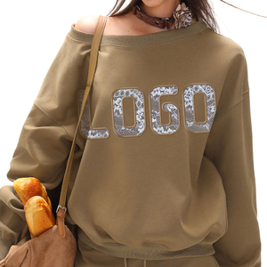 Hot Sale <b>Women's</b> <b>Sweatshirts</b> Pullover Embroidery Letter Custom logo Crew Neck <b>Long</b> Sleeve Pullover <b>Sweatshirt</b> - Product Image 3