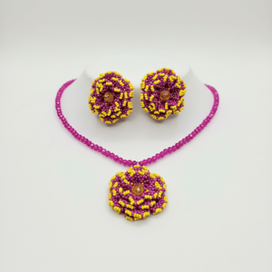 Fuchsia Haldi Bloom <b>Beaded</b> <b>Set</b> Luxury Bohemian Fine Jewelry Gold Plating for Parties Bridal Occasions Stainless Steel Material - Product Image 1