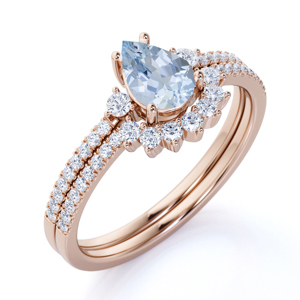 Países de Canadá Aguamarina Pera Corte Solitario Compromiso Anillo Bypass con Moissanite March Birthstone - Product Image 1