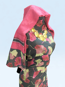 Conjunto de Dirac Suizo con Estampado de Hojas en Negro, Rosa y Verde Premium - Elegante Traje Tradicional Somalí para Eventos Especiales - Product Image 2