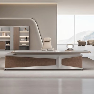 Solid Wood Executive <b>Desk</b> with Integrated Storage and Ergonomic <b>Work</b> Surface - Product Image 1