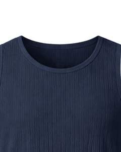 Camiseta sin Mangas Personalizada para Hombre, Ajustada, Deportiva, Informal, de Verano, Tejido Elástico Suave, Color Azul Marino, Venta al Por Mayor OEM - Product Image 4