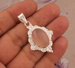 Bijoux fins en argent Sterling 925 faits à la main cadeau pour les femmes 10x14mm ovale naturel Rose Quartz pierres précieuses lunette ensemble pendentif belle - Product Image 3