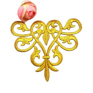 Patchs de fleurs brodés dorés personnalisables de haute qualité faits à la main 5 pièces 11cm * 9.5cm toile dentelle décoration résine collée - Product Image 1