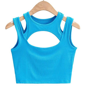 Verano NUEVA llegada Mujeres Color sólido Sexy Causal 2 piezas Croped-Tops Tanques para damas - Product Image 1