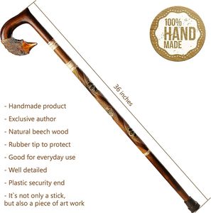 Canne de marche en bois pour femmes bâton de marche renard bâton sculpté à la main 36 "bâton de femme frêne naturel et pointe en caoutchouc Style traditionnel - Product Image 2