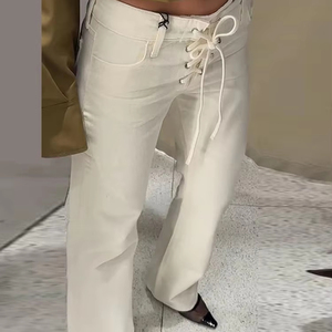 Haute qualité personnaliser conception Denim pantalon Premium 100% coton pantalon droit 2025 Style décontracté femmes pantalons - Product Image 1