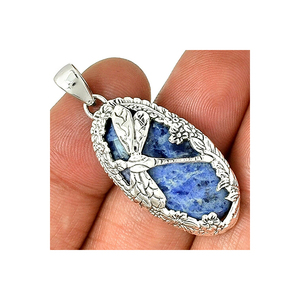 Beautiful Big Oval Shape 925 Sterling Silver <b>Dragonfly</b> Sodalite Gemstone Pendant <b>Jewelry</b> For Wholesale Supplier In Bulk Price - Product Image 3