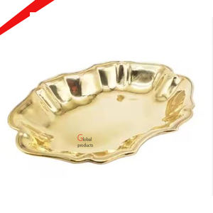 Vente chaude forme ronde en métal finition argentée plateau de service avec poignée dorée pour hôtel restaurant et bar - Product Image 3