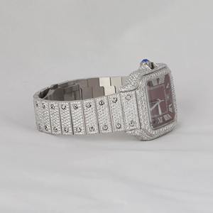 Montre de luxe en acier inoxydable de haute qualité, sertie de moissanite VVS, unisexe, passe le testeur de diamants, mécanique automatique, bracelet en cuir - Product Image 2