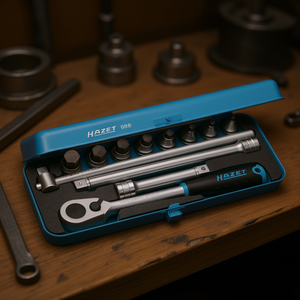 Hazet 12-Piece Set of <b>Ratchet</b> and Screwdriver <b>Sockets</b> Hexagonal Extra Short Square 1/2'' with Knurling - Product Image 3