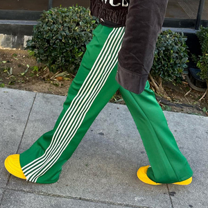 กางเกงขากว้างใส่ได้ทั้งชายและหญิงกางเกงสายรัดด้านข้างแบบเรียงซ้อนสีเขียวสำหรับผู้ชายกางเกงสำหรับใส่เดินมียี่ห้อ - Product Image 1