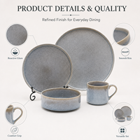 Vente en gros de 16 pièces en grès glaçure réactive mate service de table assiette ronde en porcelaine bol et tasse service de vaisselle