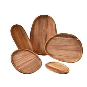 Juego de 5 Platos de Servir Irregulares de Madera de Acacia - Bandejas Ovaladas de Madera Natural para Aperitivos y Sushi - Product Image 1