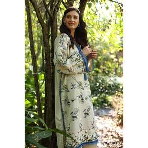 Conjunto de traje de lino beige sin coser bordado para mujer, elegante - Product Image 4