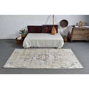 Vintage Classic <b>Turkish</b> <b>Rug</b> Beige 3.4 X 7.2 ft Large Area Wool Latex Backing Abstract Rectangular Hallway Design Room <b>Rug</b> - Product Image 3