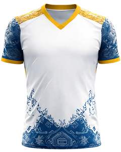 Camiseta Deportiva Personalizada para Hombre con Cuello en V, Blanca, Azul y Dorada, Estampada, de Poliéster, Secado Rápido, Transpirable, Jersey Atlético, OEM Personalizado - Product Image 1