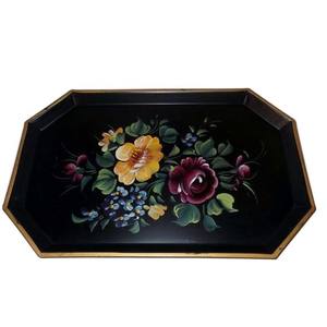 Ensemble de 2 plateaux en métal au design original Plateau de service pour petit-déjeuner d'occasion polyvalent Plateau de service doré décoratif - Product Image 4