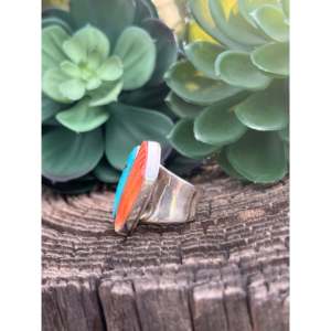 Russell Sam <b>Turquoise</b> & Spiny Oyster Sterling Silver Statement <b>Ring</b> Size 5.75 - Product Image 5