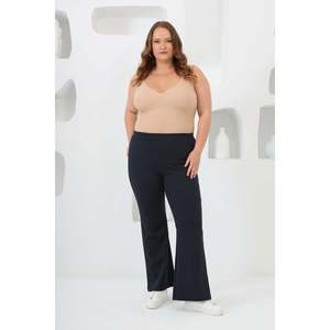 Collants évasés espagnols en tricot d'hiver pour femmes grandes tailles RMG, leggings confortables en mélange de rayonne et de polyester bleu marine - Product Image 5