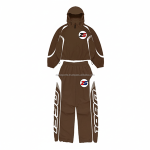 Ensemble coupe-vent en nylon 220GSM de qualité supérieure de grande taille Ensemble coupe-vent imprimé et brodé personnalisé marron avec panneaux blancs - Product Image 1