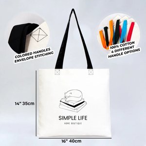 กระเป๋าผ้าฝ้ายสีดำแบบกำหนดเอง พร้อมสีพื้น ขนาด 16 x 14 (40 x 35 ซม.) พร้อมหูหิ้วสีดำ - Product Image 2