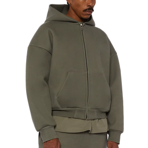 Luxury Drop Shoulder Fleece Heavyweight Zip up Hoodie Oversized Personalizable Unisex French Terry Cropped Boxy Fit Zip up Hoodie - Product Image 2