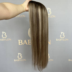 Perruque de cheveux humains vierges, postiche de base blond avec grande pince, bonnet en dentelle transparent, 20x20cm - Product Image 5