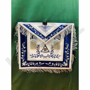 Delantal Masónico de Ex-Maestro Masón, Regalia de Logia Azul, Bordado a Mano con Flecos de Hilo Plateado, Piel de Cordero - Product Image 1