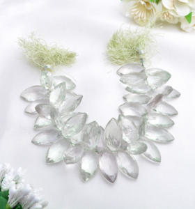 Collier en perles de marquise facettées en améthyste verte, pierre précieuse naturelle, 1 brin pour la fabrication de bijoux fins - Product Image 1