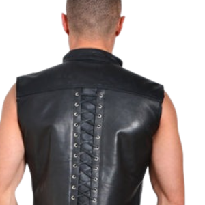 Havoc <b>Lace</b>-Up Leather Sleeveless <b>Top</b> Mens <b>Black</b> Faux Leather Fetish Harness Style Clubwear Vest - Product Image 6