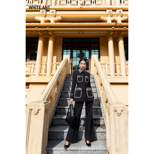 Col rabattu vestes pour femmes DILYS veste à col régulier avec 4 poches et ceinture 75% coton 25% lin costumes de blazer de luxe - Product Image 1