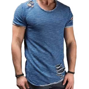 Qualité supérieure Hommes Déchiré Trou T-shirts Faible Taux Hommes Déchiré Trou T-shirts Nouveau Modèle Hommes Déchiré Trou T-shirts - Product Image 2