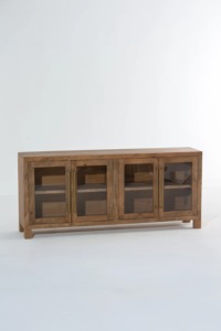 Aparador Moderno Premium Hecho a Mano de Madera de Mango Maciza de 4 Puertas con Puertas de Vidrio para Comedor, Sala de Estar, Cocina - Product Image 2