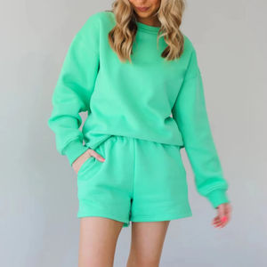 Conjunto de Dos Piezas de Sudadera con Capucha y Pantalones Cortos Deportivos Casuales de Invierno para Mujer, Personalizados por el Fabricante, 100% Algodón Felpa - Product Image 3