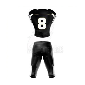 Uniforme de football américain pour homme, maillot noir sublimé avec le numéro 8 et pantalon assorti, coupe ajustée, tissu respirant et anti-transpiration. - Product Image 2