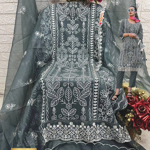 เสื้อเชลวาร์ Kameez แบบปักด้วยผ้าโปร่งบางสไตล์อินเดียที่ดูหม่นสำหรับฤดูหนาว - Product Image 1