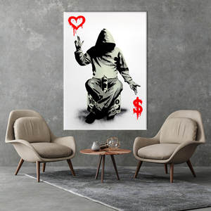 Póster de Banksy con diseño de corazón, obra de arte impresa en lienzo para decoración moderna, enrollada en lienzo - Product Image 1