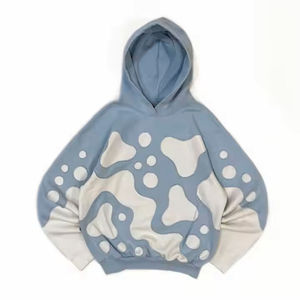 Sweat à capuche unisexe à épaules tombantes, en polaire épaisse d'hiver, patchwork bicolore, streetwear écologique avec surpiqûres contrastées - Product Image 4