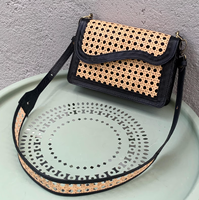 Sac en rotin naturel pour femmes, sac à bandoulière en rotin et cuir fait à la main noir pour dame, femme, Nhat Minh