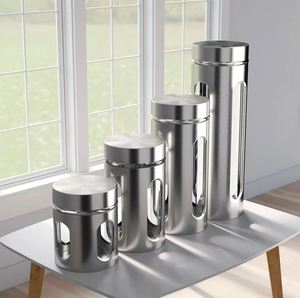 Silver Stainless Steel <b>Kitchen</b> Canister Bamboo Lid Food Species Dry Fruits <b>Storage</b> <b>Container</b> Jar Home <b>Kitchen</b> Decoration Set - Product Image 6