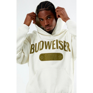 Budweiser <b>Men's</b> Hooded <b>Sweatshirt</b> Printed Logo Regular Fit <b>White</b> Fleece Casual Winter Eco-Friendly 100% Cotton - Product Image 4