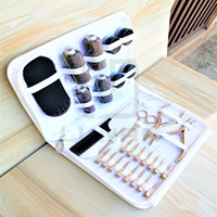 LUNAR Nouveau Kit d'Outils de Pose d'Extensions Capillaires en Acier Inoxydable de Qualité Chirurgicale, Étui en Cuir PVC Blanc Beige, Personnalisation Gratuite
