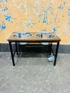 Mangeoire pour chiens pliante double en acier inoxydable surélevée avec support K/D en tube métallique et plaque supérieure en bois dans différentes finitions pour - Product Image 5