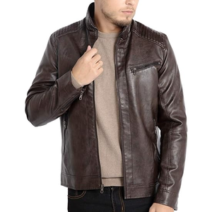 Chaqueta de Cuero Genuino para Hombre, Estilo Casual, Estilo Motero, 100% Cuero Real con Patrón Sólido y Cremallera - Product Image 1