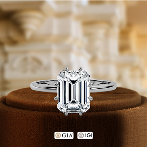 Anillo de compromiso con diamante cultivado en laboratorio de 1 quilate, anillo de boda con corte esmeralda y pavé, certificado IGI, oro blanco de 14k, el mejor regalo para ella en su día especial. - Product Image 1